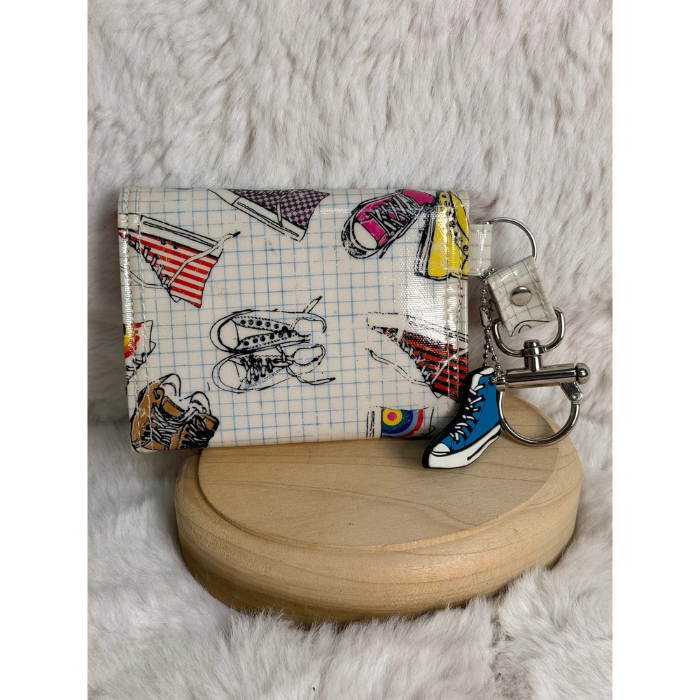 Paperchase Sneaker Print Trifold Wallet Keychain Blue Shoe Charm Y2K Retro White